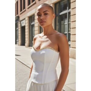 GENERATION LOVE White Chain Bustier Top XS‎ Corset Style Glam Night Out